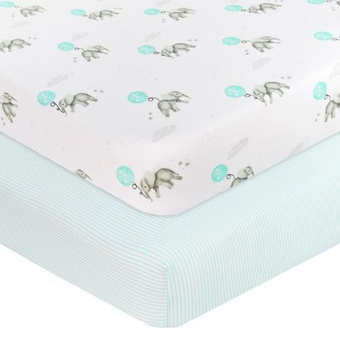 Living Textiles 2pk Jersey Cot Fitted Sheet Dream Big/Aqua
