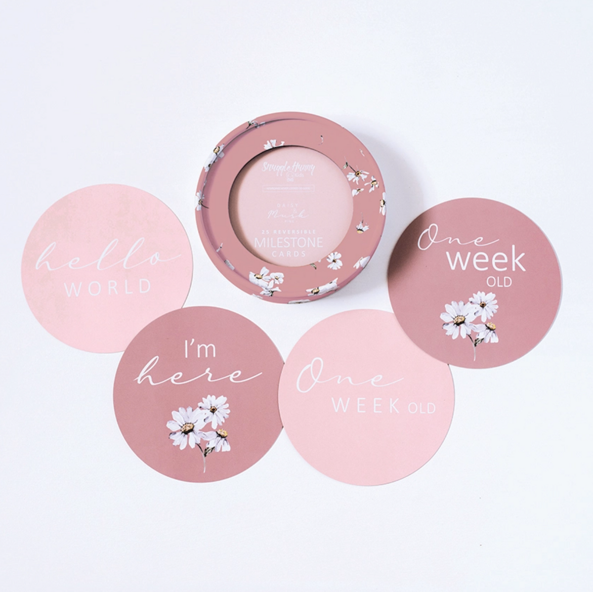 Daisy & Musk Pink Reversible Milestone Cards – Baby Care Nursery