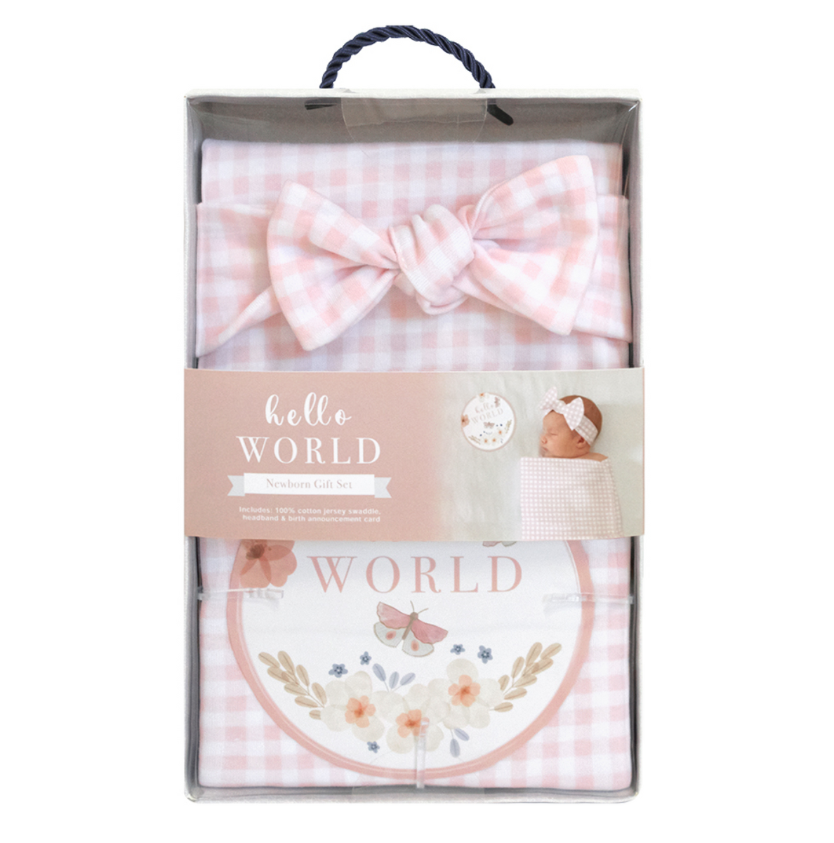 Living Textile Hello World Gift Set - Pink Gingham – Baby Care Nursery
