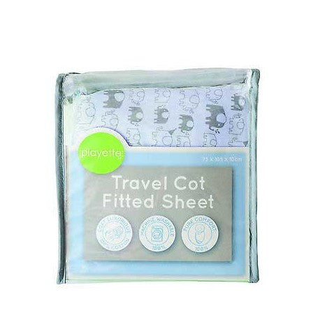 Playette Travel Cot Fitted Sheet Blue Print - Main Image